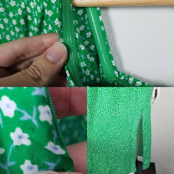 Rixo Marianne Green Micro Floral Smocked Prarie Silk Blend Midi Dress Size XXS - Picture 14 of 14